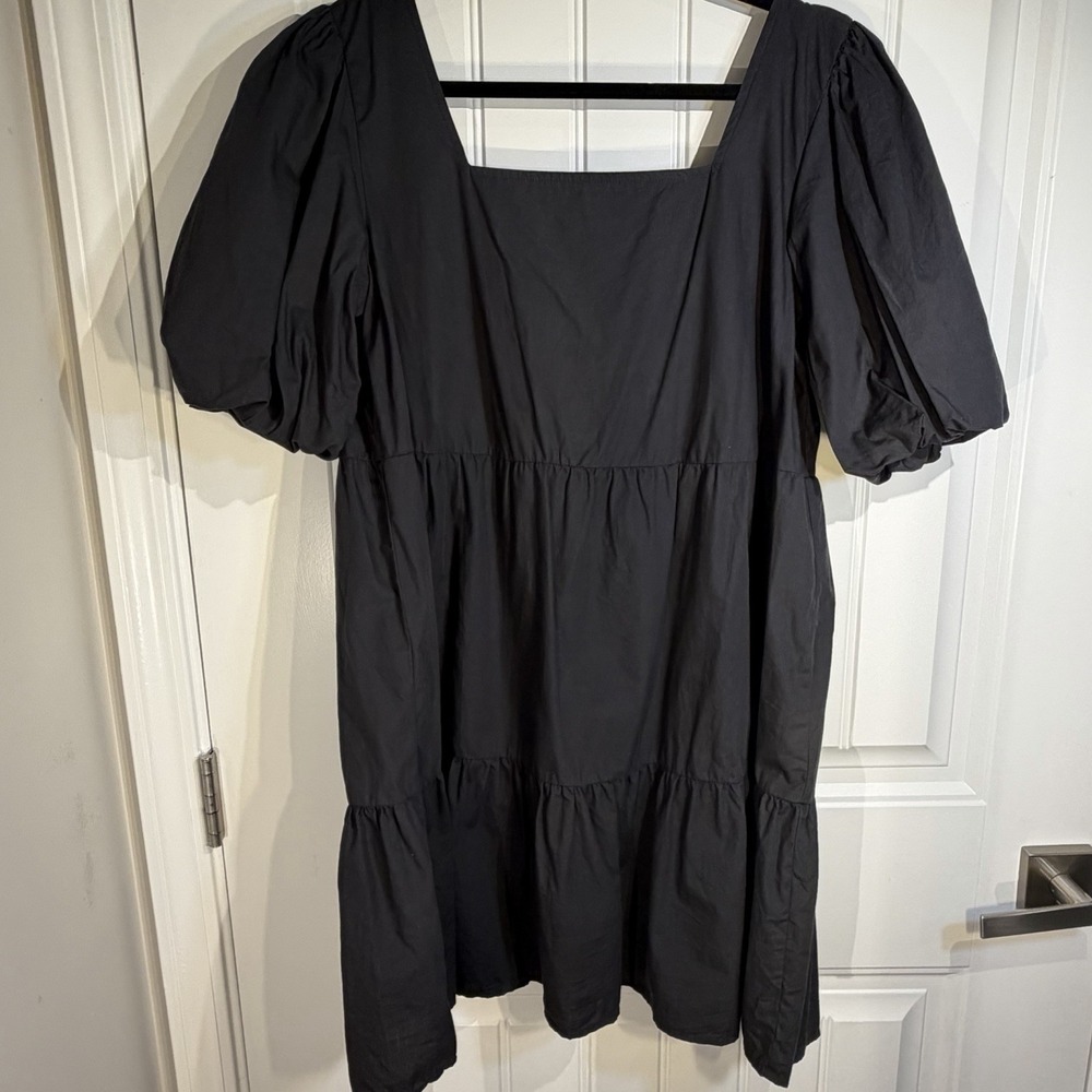 Fashion Jackson x The Drop Black Puff Sleeve Tiered Mini Dress Women's Medium